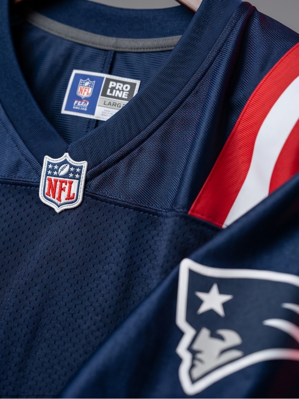 NFL Navy Football Jersey with Red & White Shoulder Stripes - Patriots Style - Picture 4 of 5
